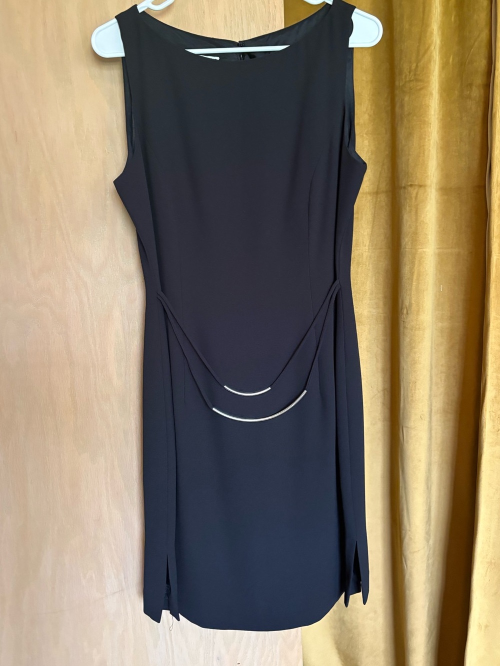 Classic Black Sleeveless Cocktail Dress with Chain Detail and Dual slits